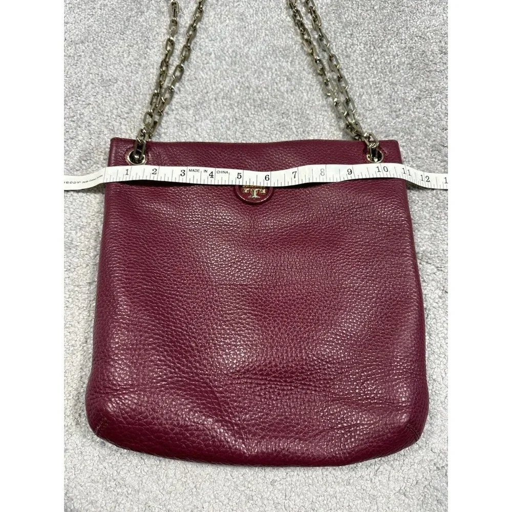 Tory Burch Burgundy Pebbled Leather Chain Shoulder Bag